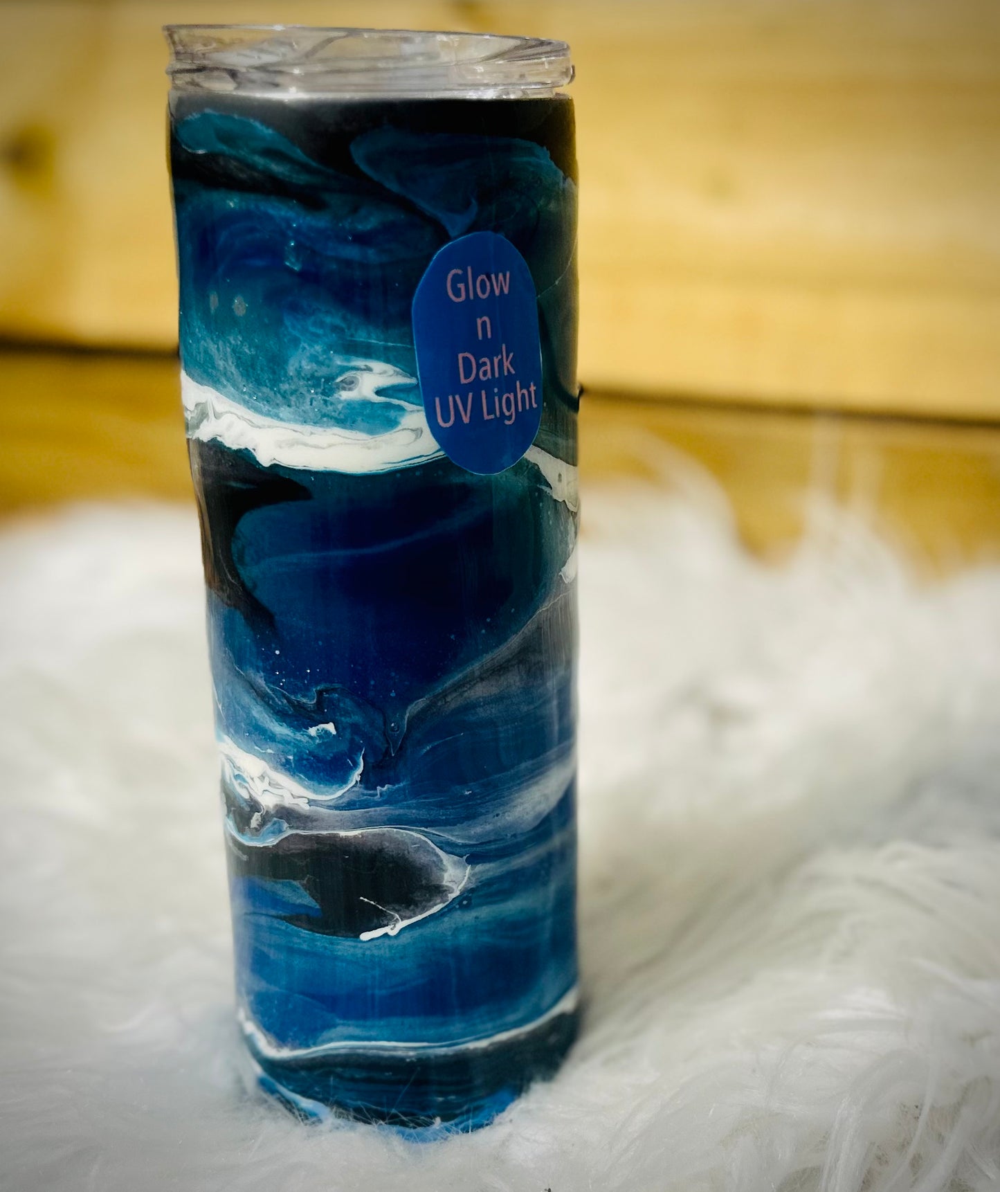 Blue and White Swirl Glow N Dark 30oz Tumbler with Handle - Keep Prominent Boutique
