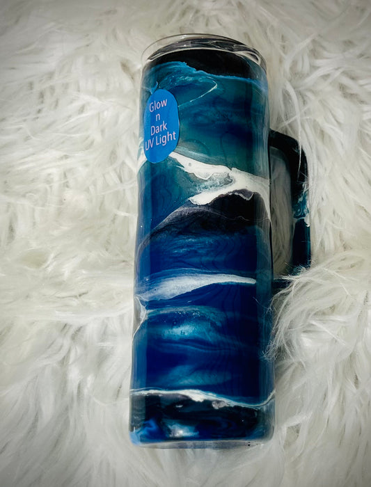 Blue and White Swirl Glow N Dark 30oz Tumbler with Handle