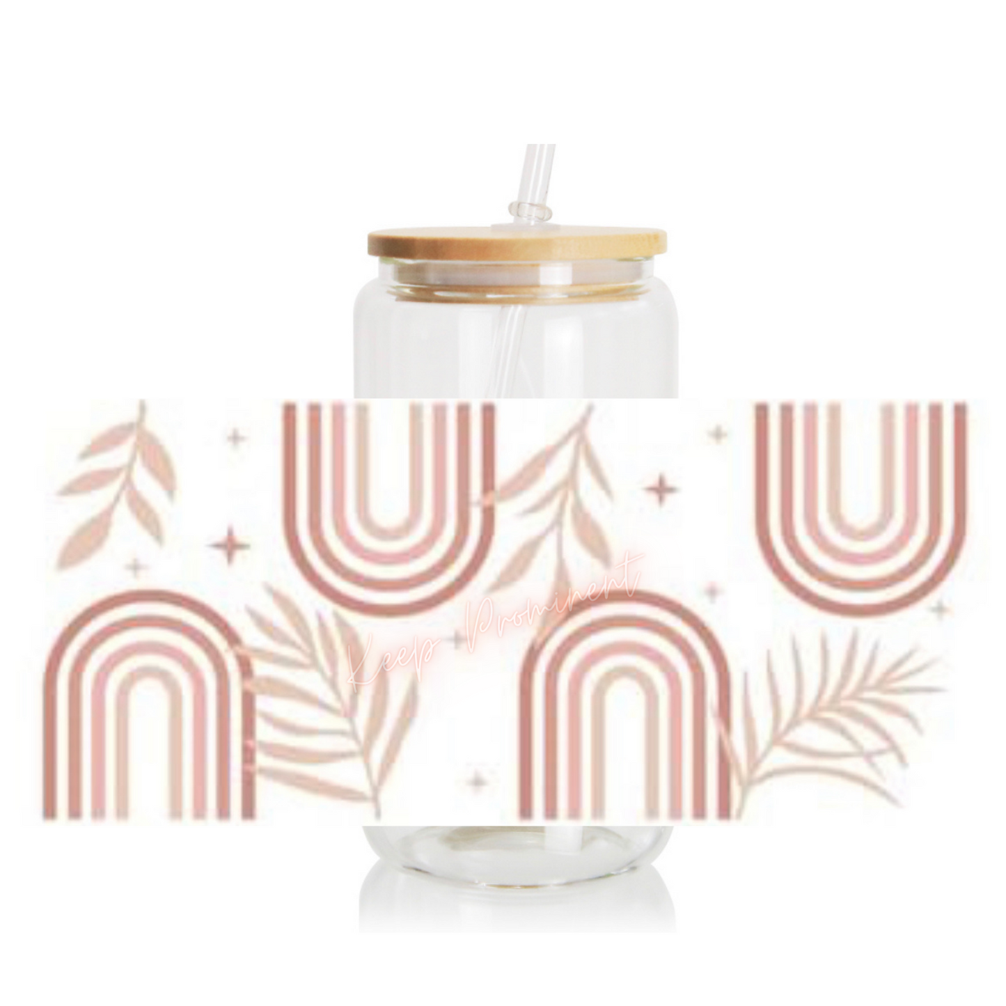 16 oz Glass Can Wrap, 3D style Boho Rainbow