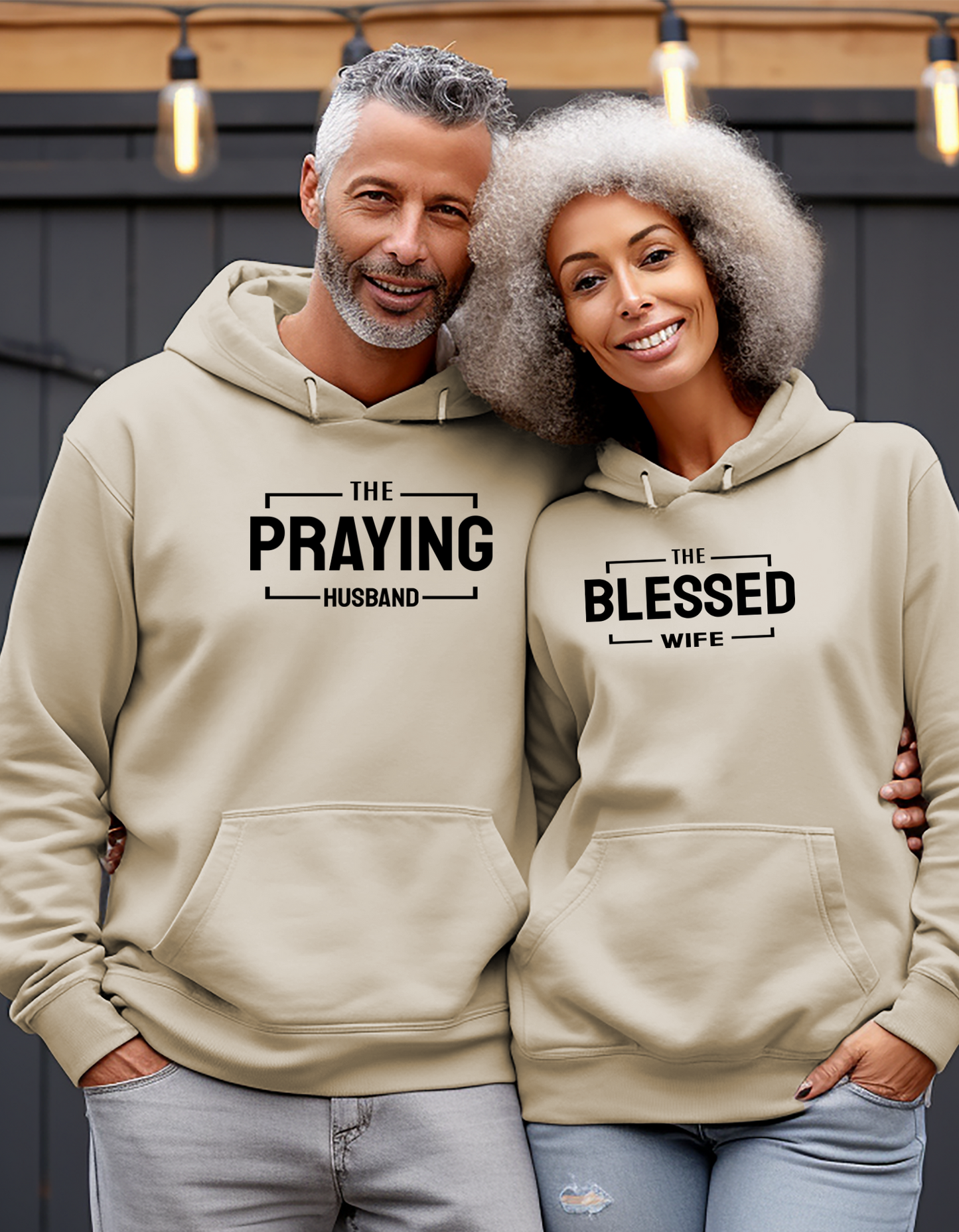 Praying Husband Blessed Wife Unisex Hoodie, Couples Matching Drawstring Sweatshirt