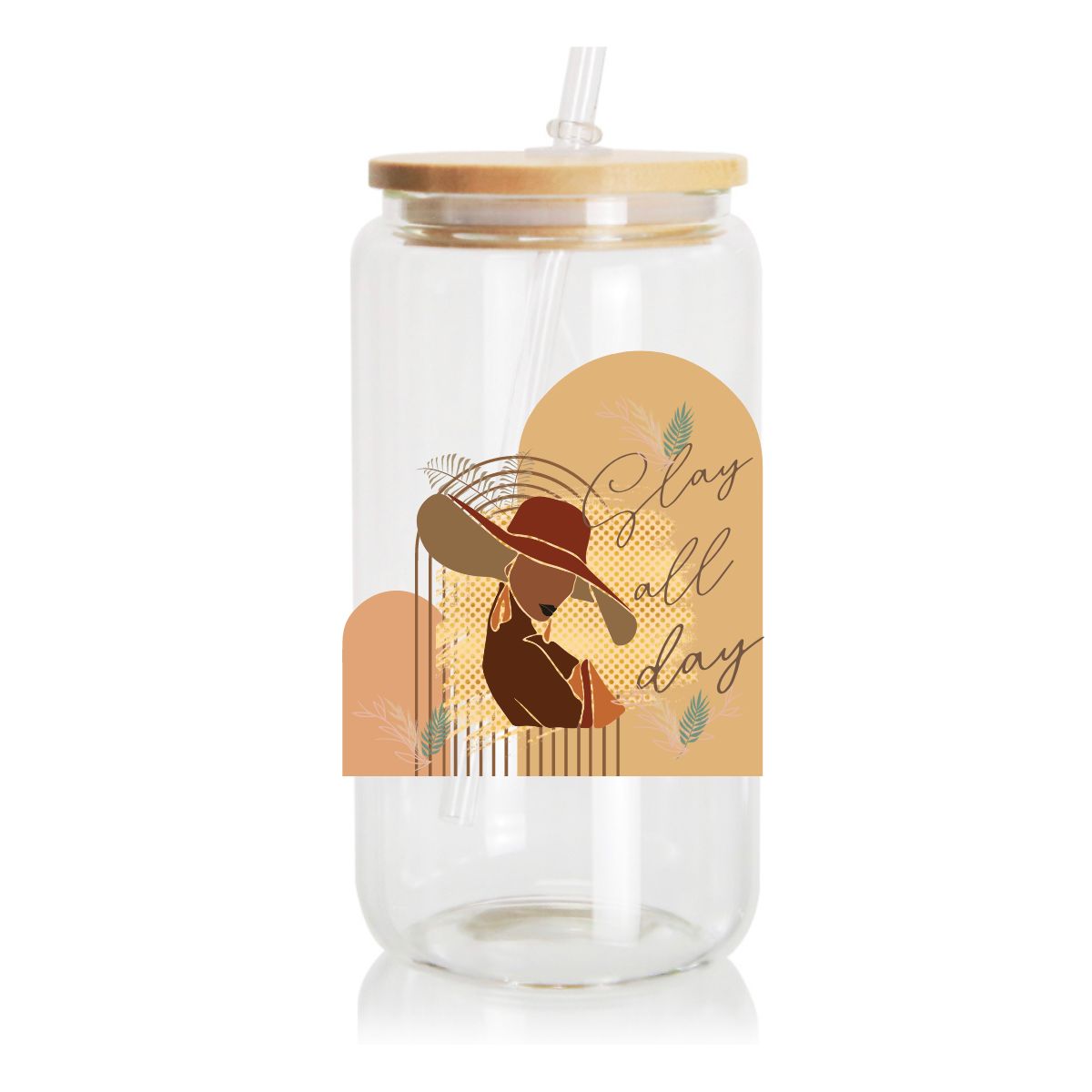 16 oz Slay All Day Glass Can with Bamboo Lid & Straw