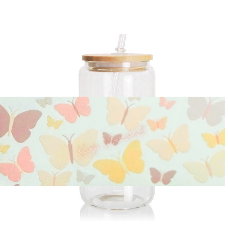 16oz Glass Spring Butterflies, Boho Butterflies