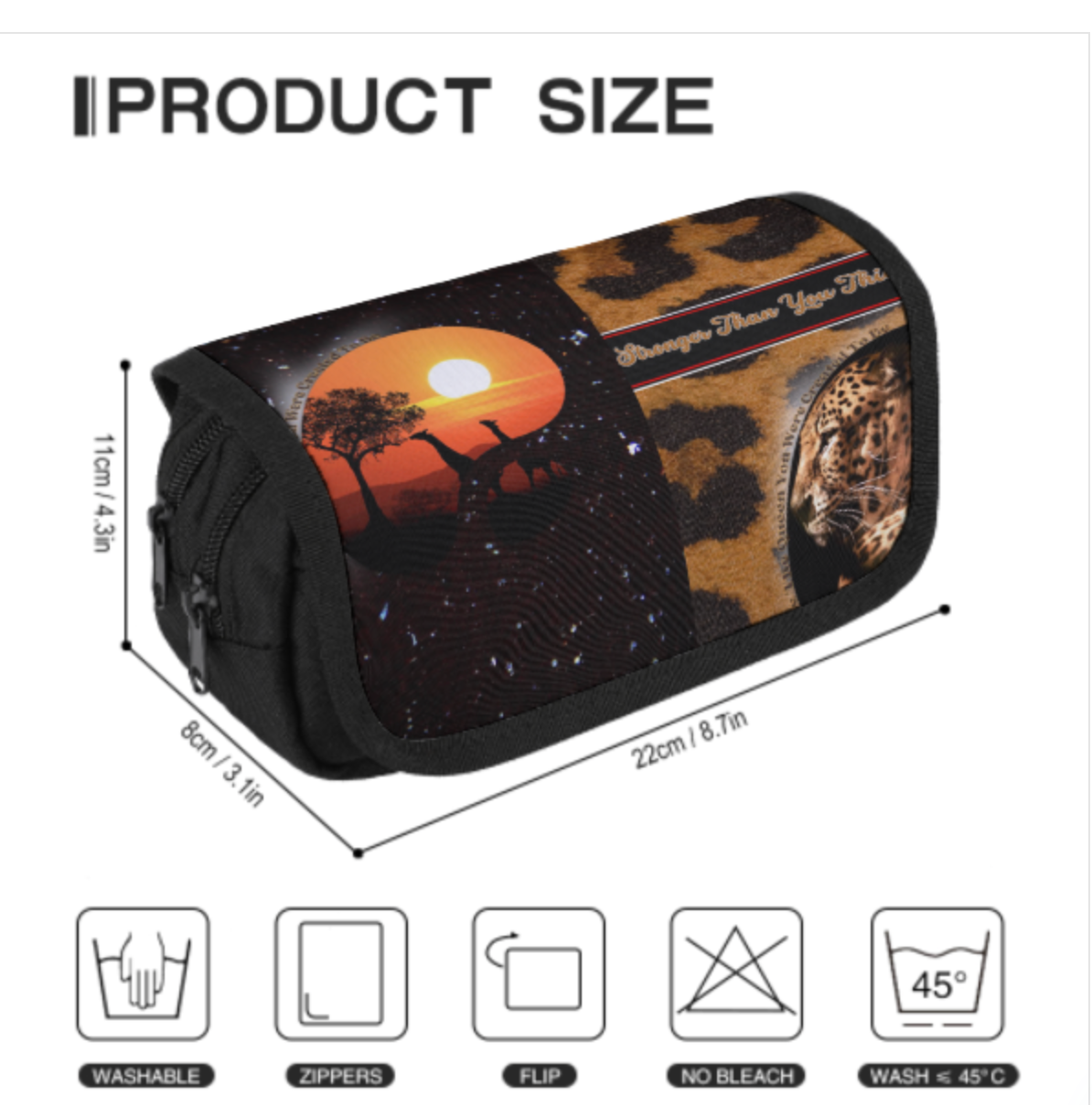 Cheetah African Safari Print Double Pencil Case Double -Layer Zipper Bag