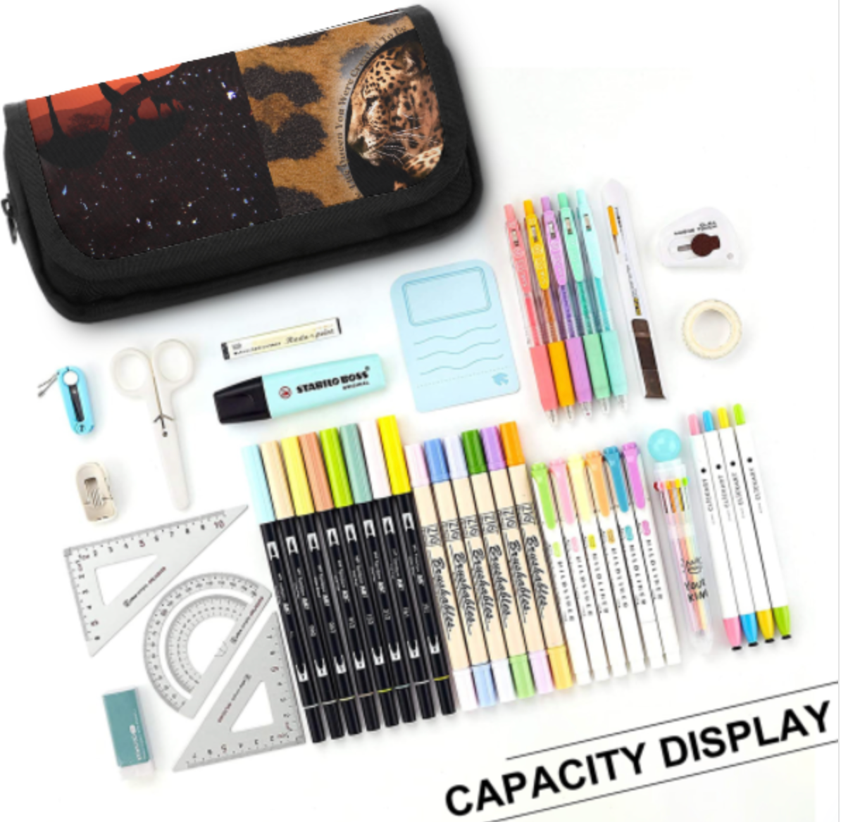 Cheetah African Safari Print Double Pencil Case Double -Layer Zipper Bag