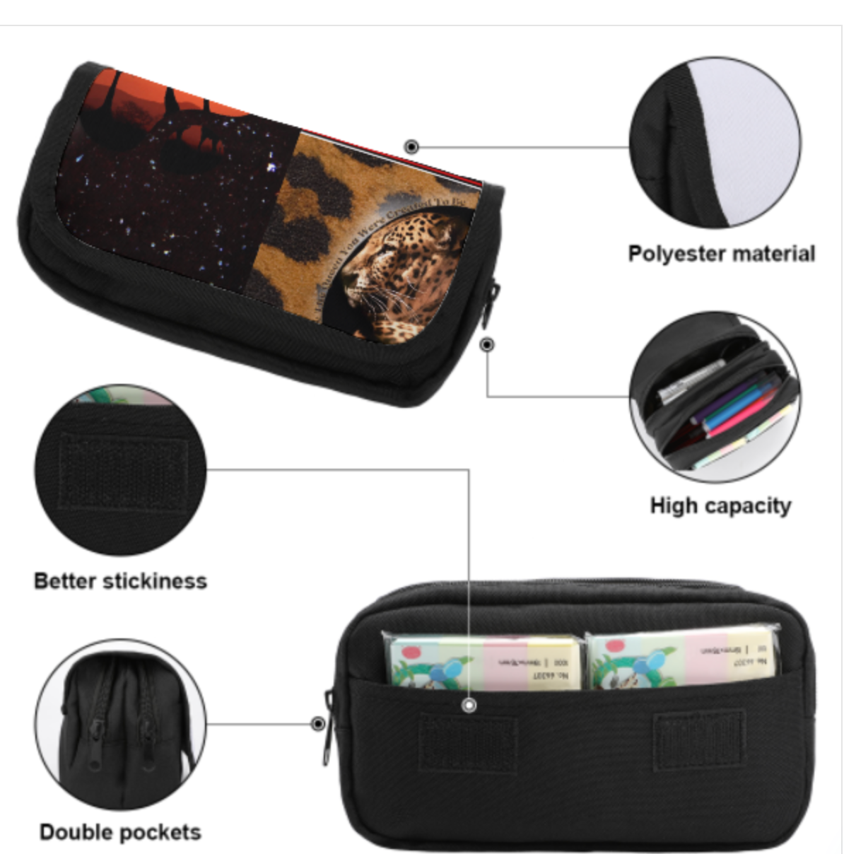 Cheetah African Safari Print Double Pencil Case Double -Layer Zipper Bag