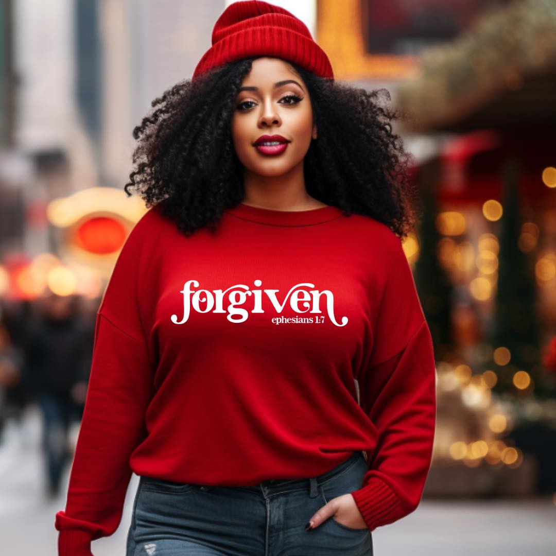 Forgiven Unisex Crewneck Sweater, Christian Apparel Shirt, Bible Verse Sweatshirt