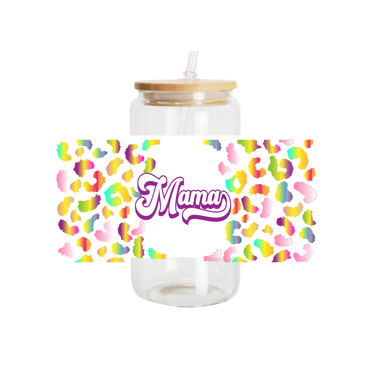 16oz Glass Cups Design, Mama Colorful Cheetah Print