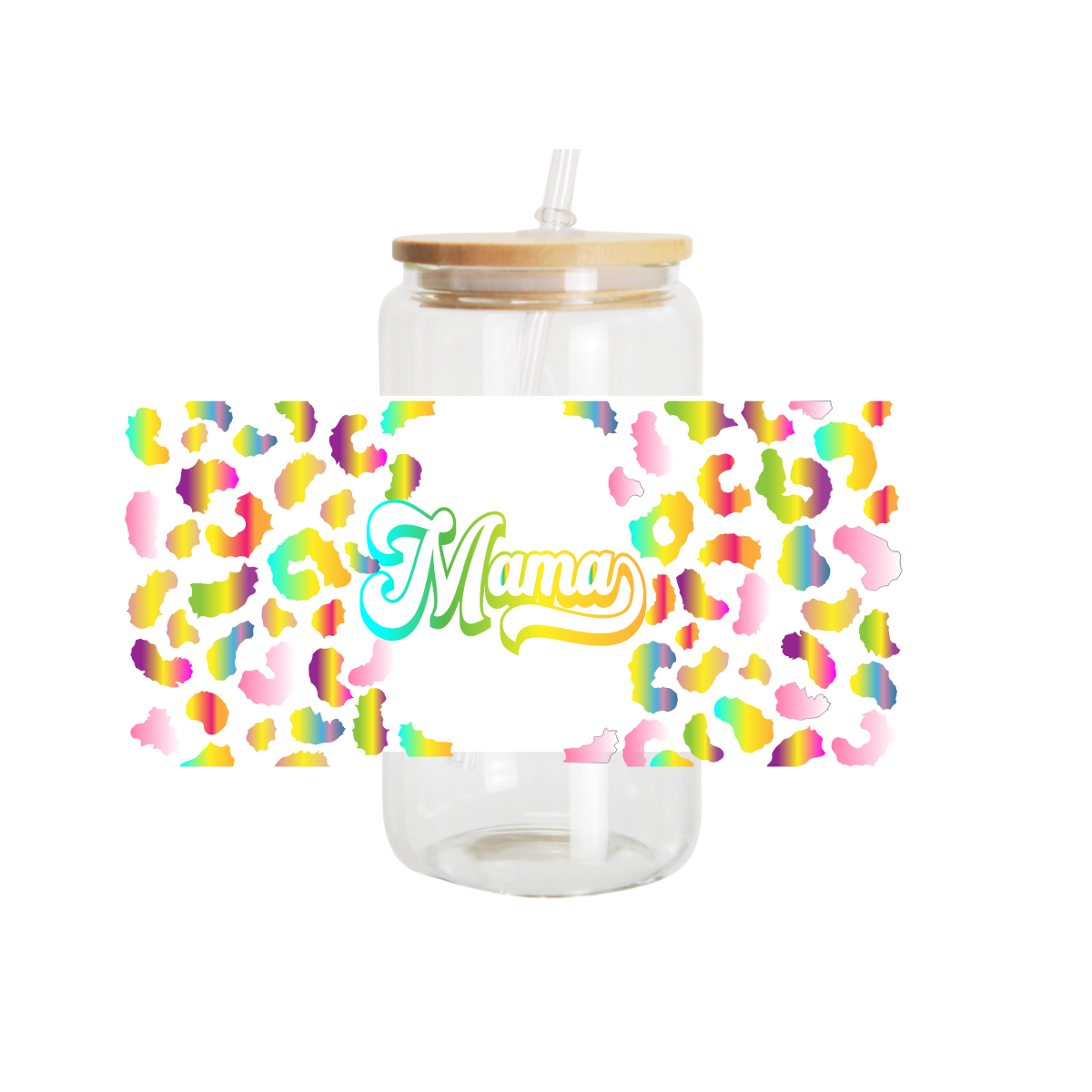 16oz Glass Cups Design, Mama Colorful Cheetah Print