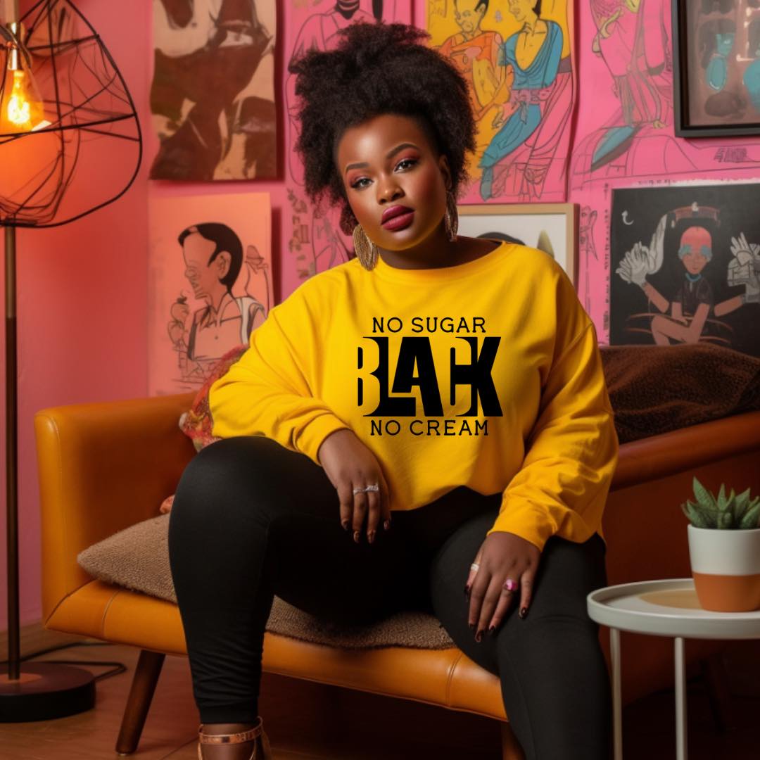 Black No Sugar No Cream Women Crewneck Sweater - Prominent Styles of Sorts- PSS!