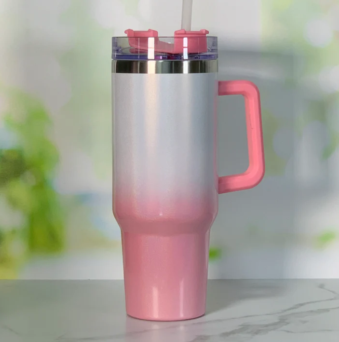 Pink Stainless Steel Straw Tumbler, 40 Oz.