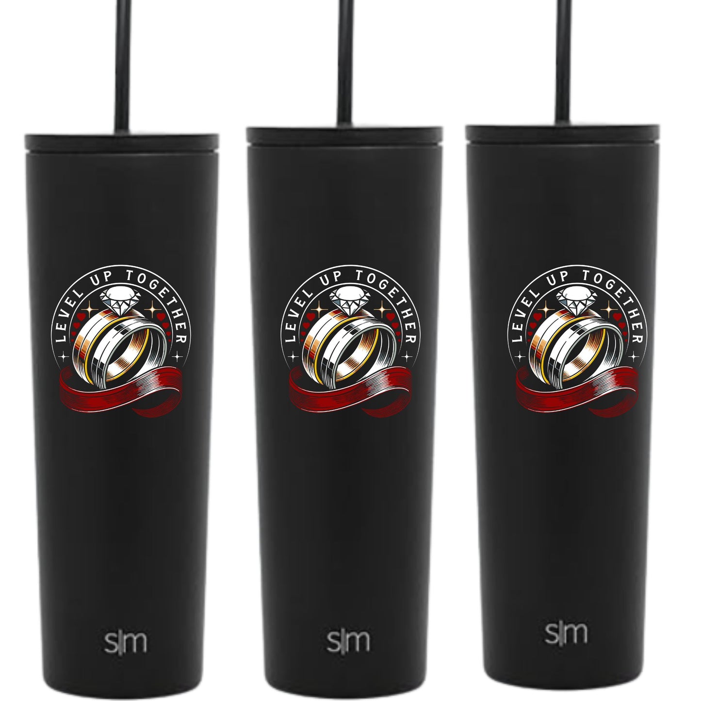 Level Up Together 24oz Reusable Cups With Lids & Straws, Plastic Tumbler Iced Coffee,