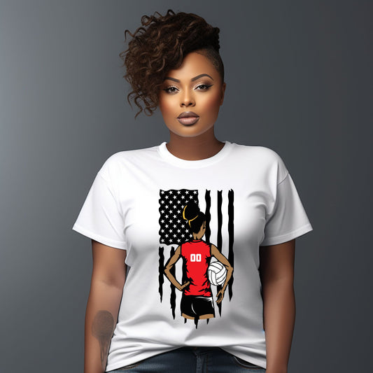 Volleyball Playersetter T-shirt, African America Volleyball Player Distress Flag Apparel, Distress USA Flag Shirt