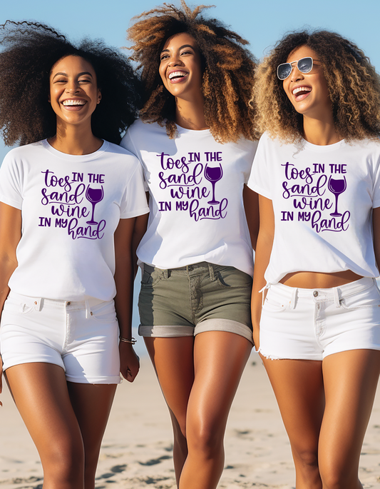 Beach Shirt Women, Toes In Sand Wine In Hand Summer T-shirt, Short Sleeve Summer Shirt