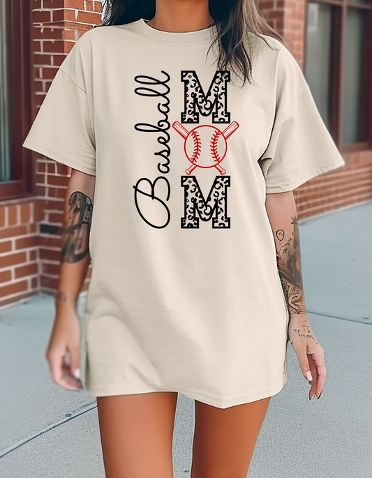 Baseball Mom Leopard Print Short-sleeve T-shirt