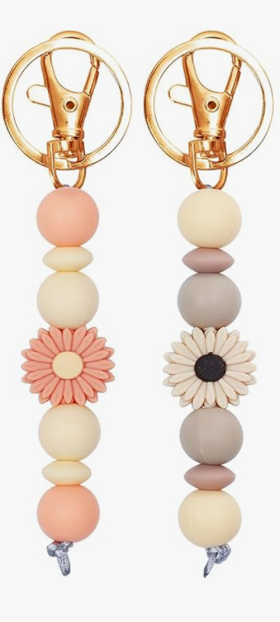 Keychain Wristlets, Silicone Beaded Charms, Flower Keychains