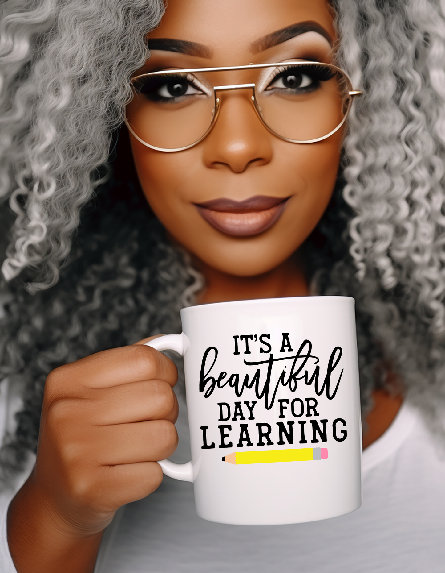 12 oz Coffee Mug, Ceramic White Mug, It's A Beautiful Day For Learning, Teacher Appreciation