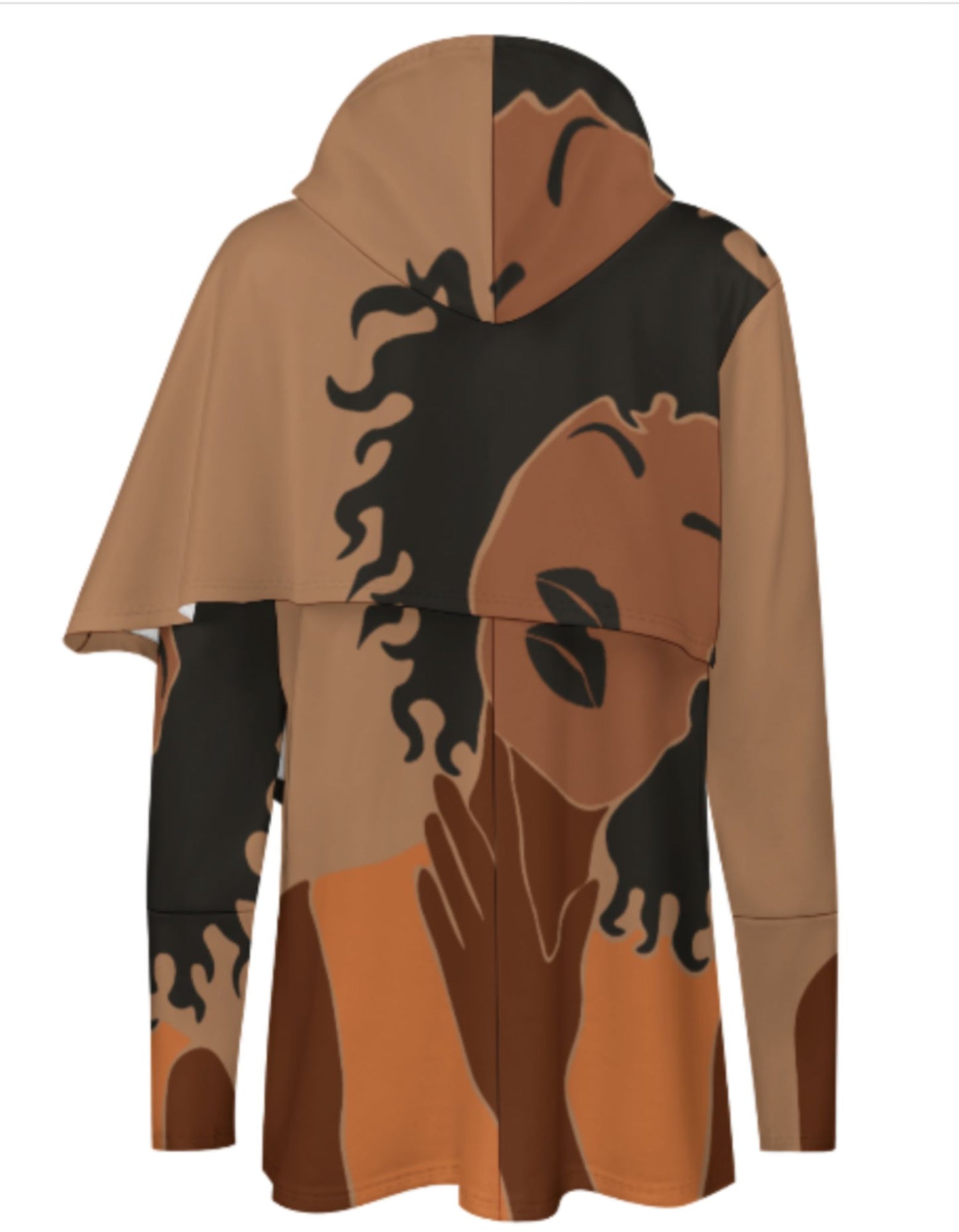 Women's Mid-length Slim Fit Hoodie, Minimalist Faceless African American Woman Hoodie