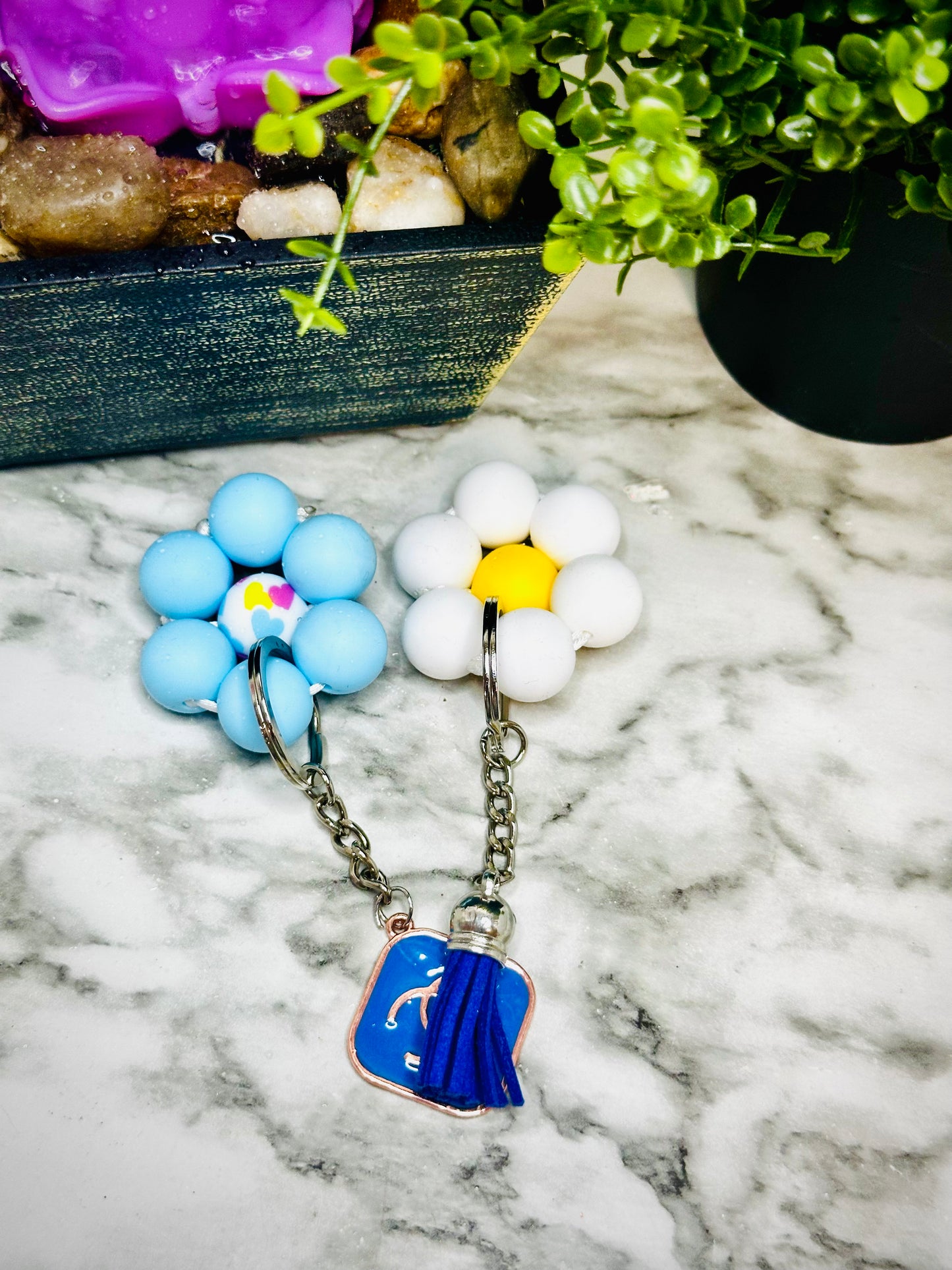 Keychain Wristlets, Silicone Beaded Charms, Flower Keychains