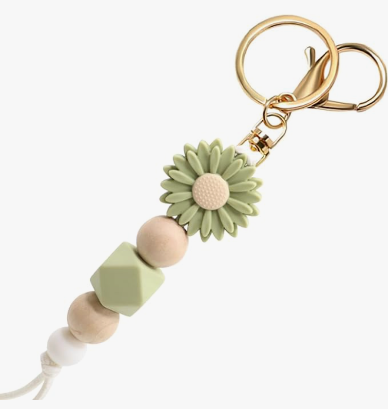 Keychain Wristlets, Silicone Beaded Charms, Flower Keychains