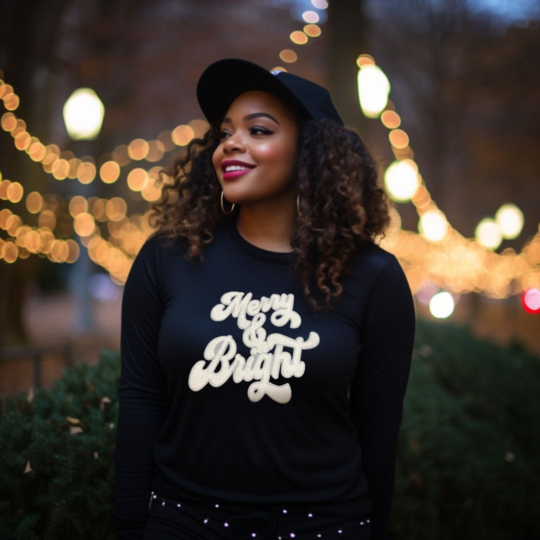 Merry & Bright Serpa Patch Sweatshirt, Pullover Sequin Crewneck Sweater