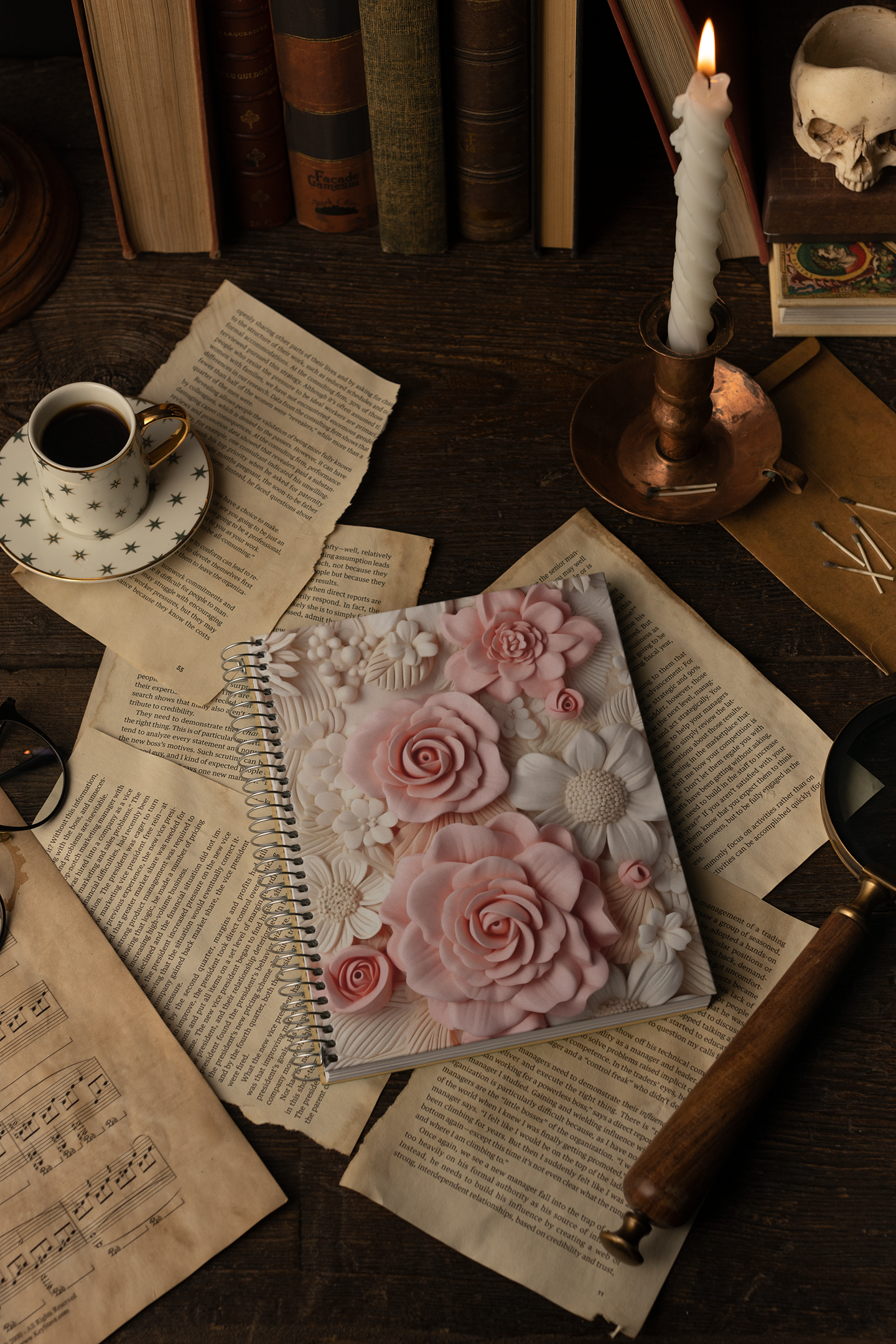 3D Floral Notebook, Line Paper Journal Book, Custom 160 Page Book