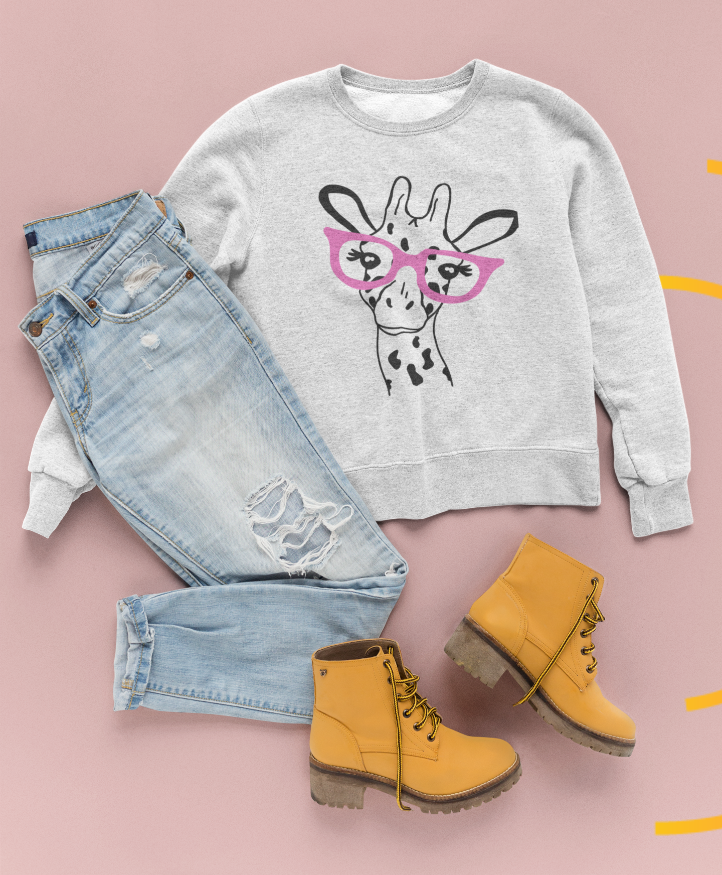 Giraffe with Pink Glasses Unisex Crewneck Sweatshirt, Animal Graphic Sweater