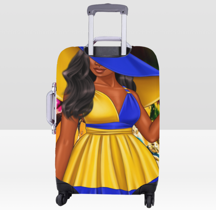Lady in Blue/Yellow Luggage Cover (Lg) - T.E.H Creations
