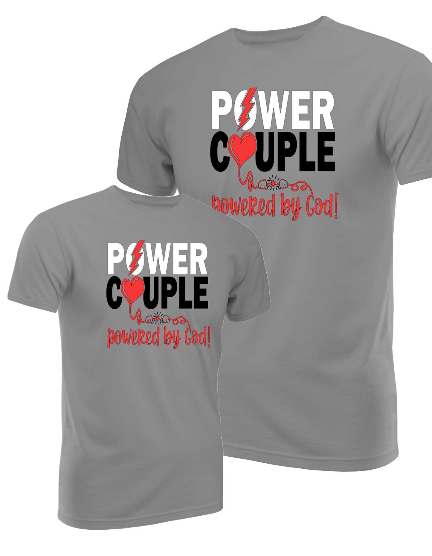 Powered By God, Power Couple T-shirts, Unisex Couple Conference Graphic Shirts, Marriage Ministry Apparel