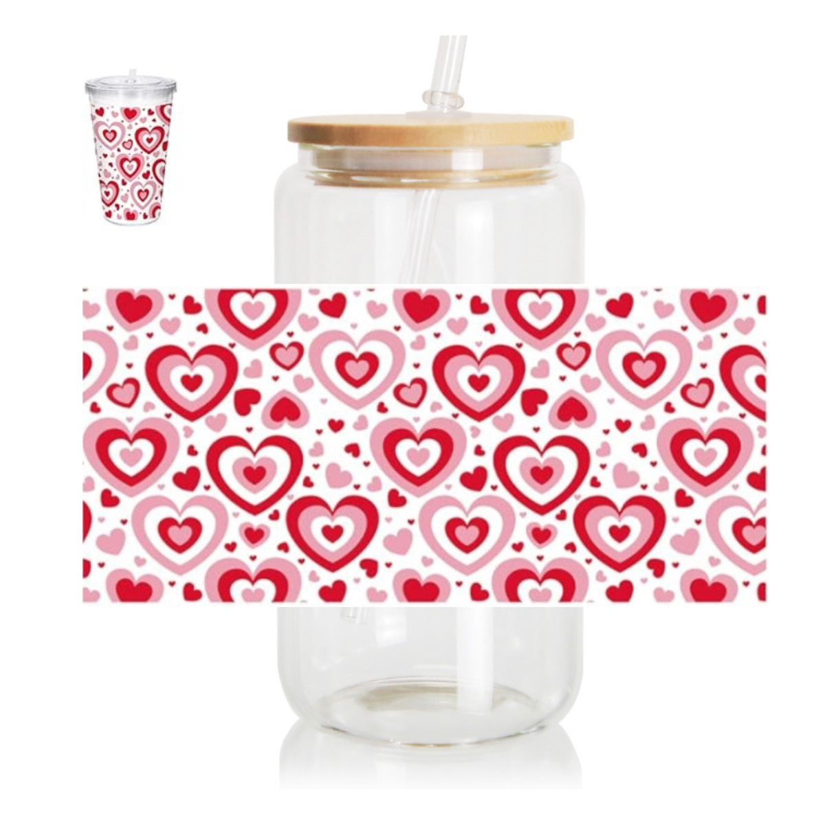 UV DTF Valentines's Day Hearts Cup 16 oz Glass Can