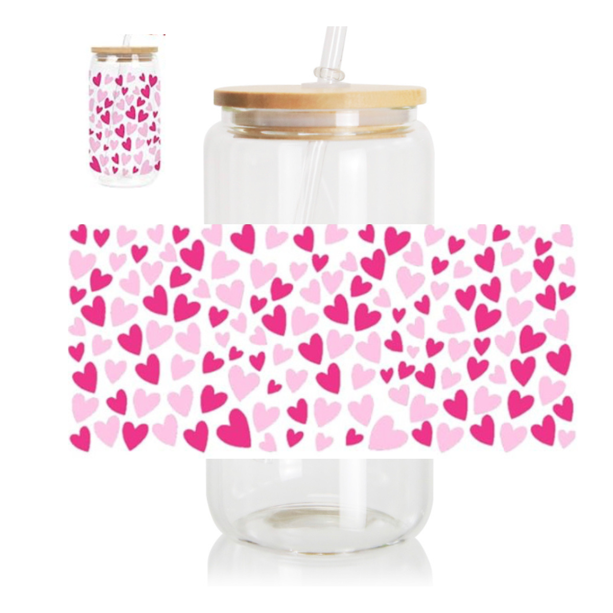 UV DTF Valentines's Day Hearts Cup 16 oz Glass Can