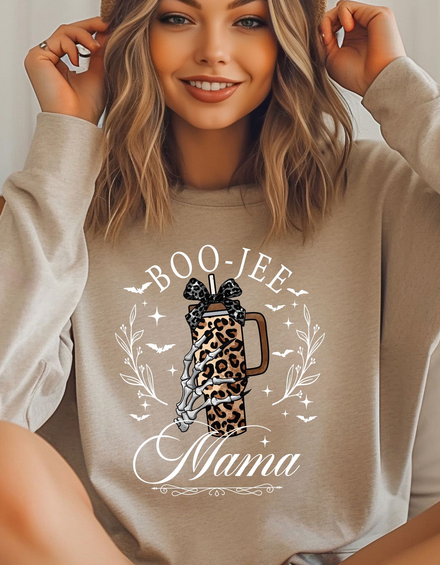 BOO-Jee Tumbler Mama Shirt, Halloween Bats Tumbler BOO Mama T-shirt, Crewneck Unisex Skeleton Mama Sweatershirt