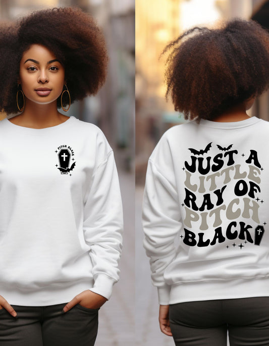 Just A Little Ray Of Pitch Black Sweater, Coffin & Black Bats Crewneck Sweatershirt, Unisex Front and Back Halloween Shirt