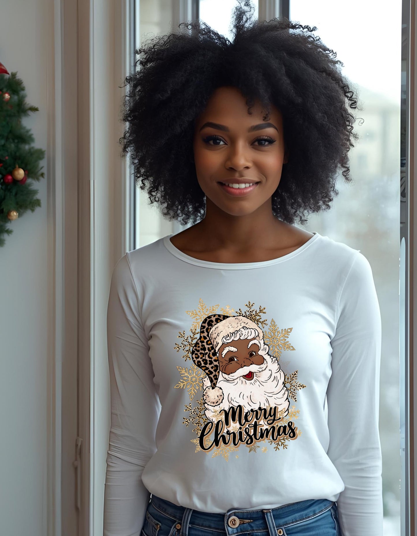Melanin Santa Clause Black Unisex Long Sleeve Shirt, St. Nick Full Sleeve Shirts