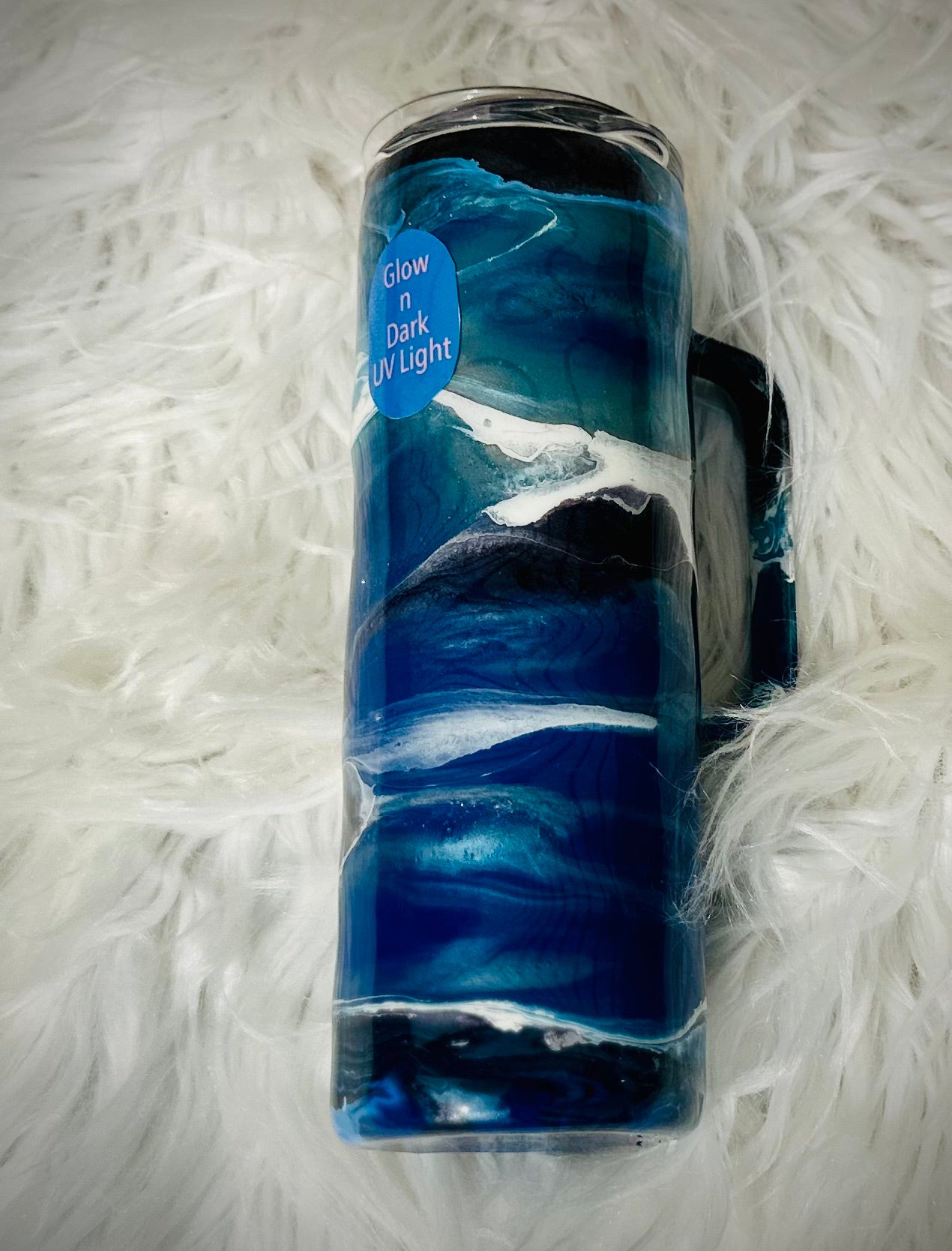 Blue and White Swirl Glow N Dark 30oz Tumbler with Handle - Keep Prominent Boutique