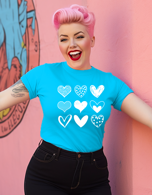Hearts of Different Shades Turquoise Unisex Graphic T-shirt