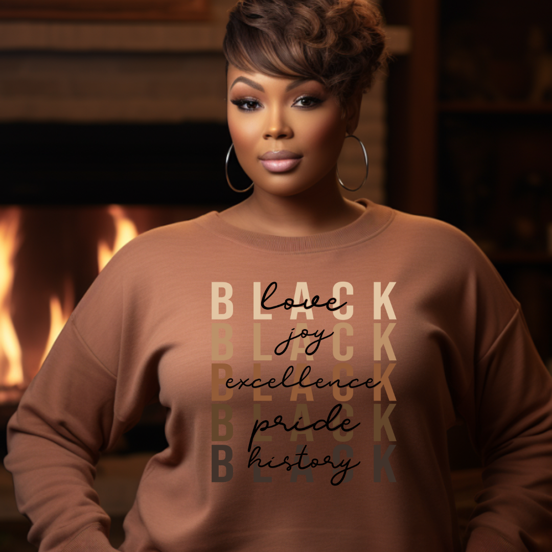 Black Love Joy Excellence Pride Sweatshirt, Coco Brown Black History Comfy Shirt, Shades of Black of Pullover