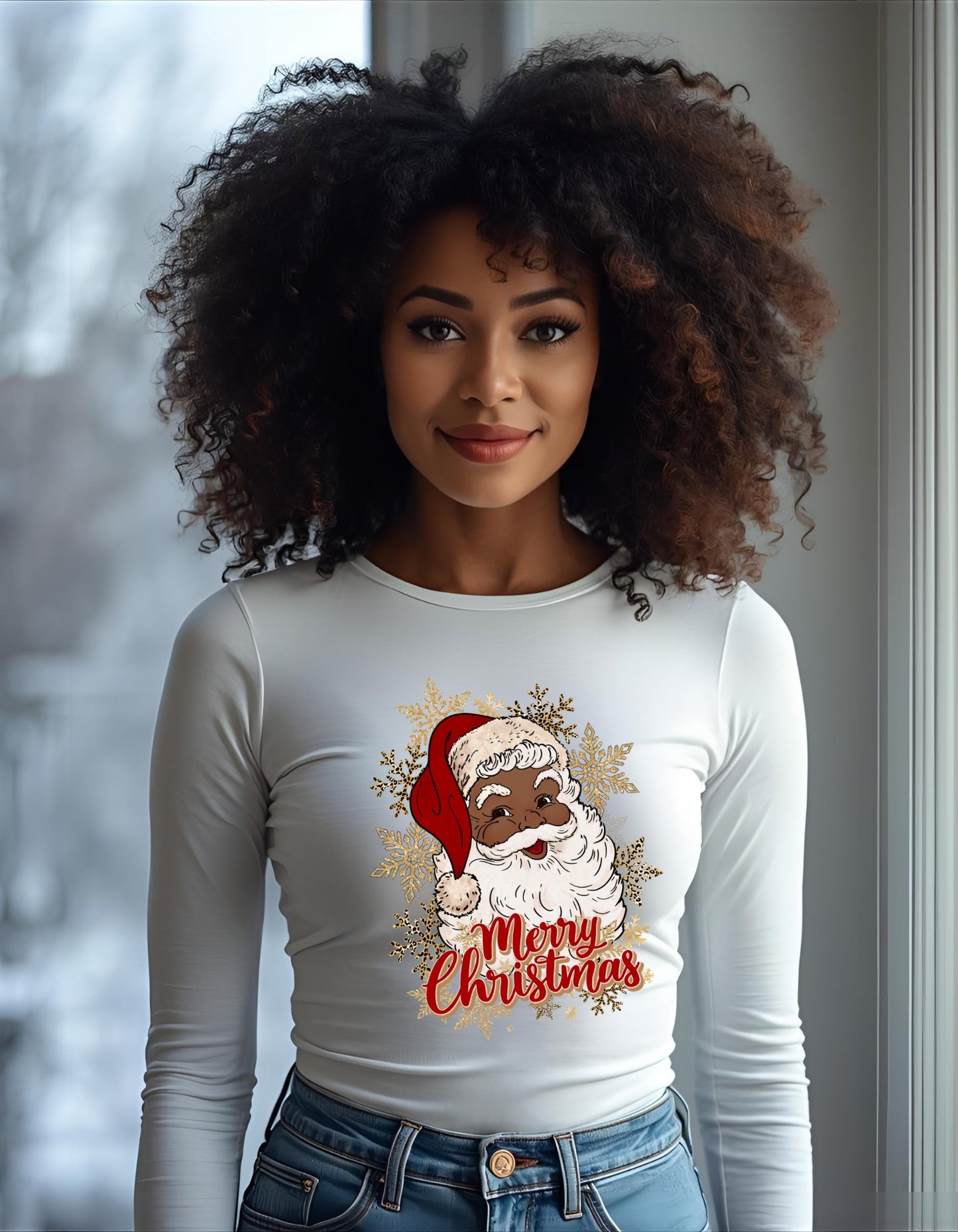 Melanin Santa Clause Black Unisex Long Sleeve Shirt, St. Nick Full Sleeve Shirts