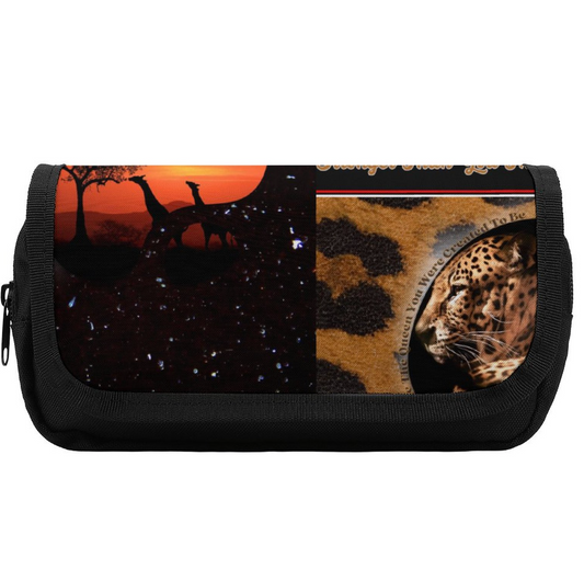 Cheetah African Safari Print Double Pencil Case Double -Layer Zipper Bag