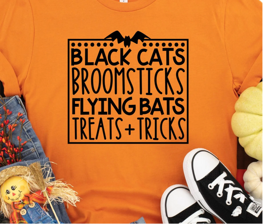 Black Cats Broomsticks Flying Bats T-shirt - Keep Prominent Boutique