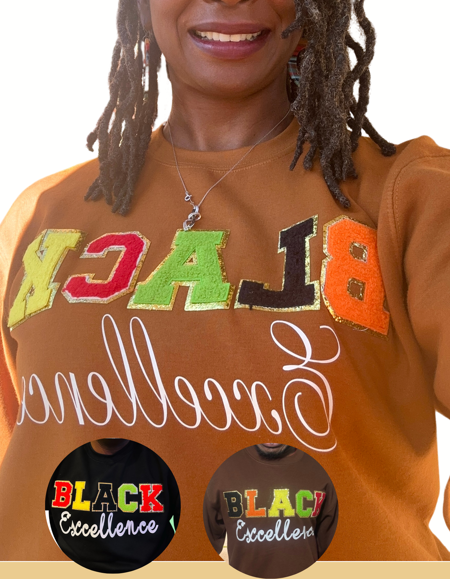 Black Excellence Crewneck Sweatshirt, Chenille Patch Black Excellence Long-sleeve