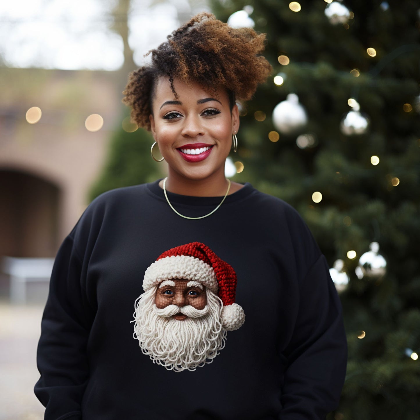 Santa Christmas Sweater, Black Santa Sweatershirt, HO HO HO Santa Clause Ugly Sweater