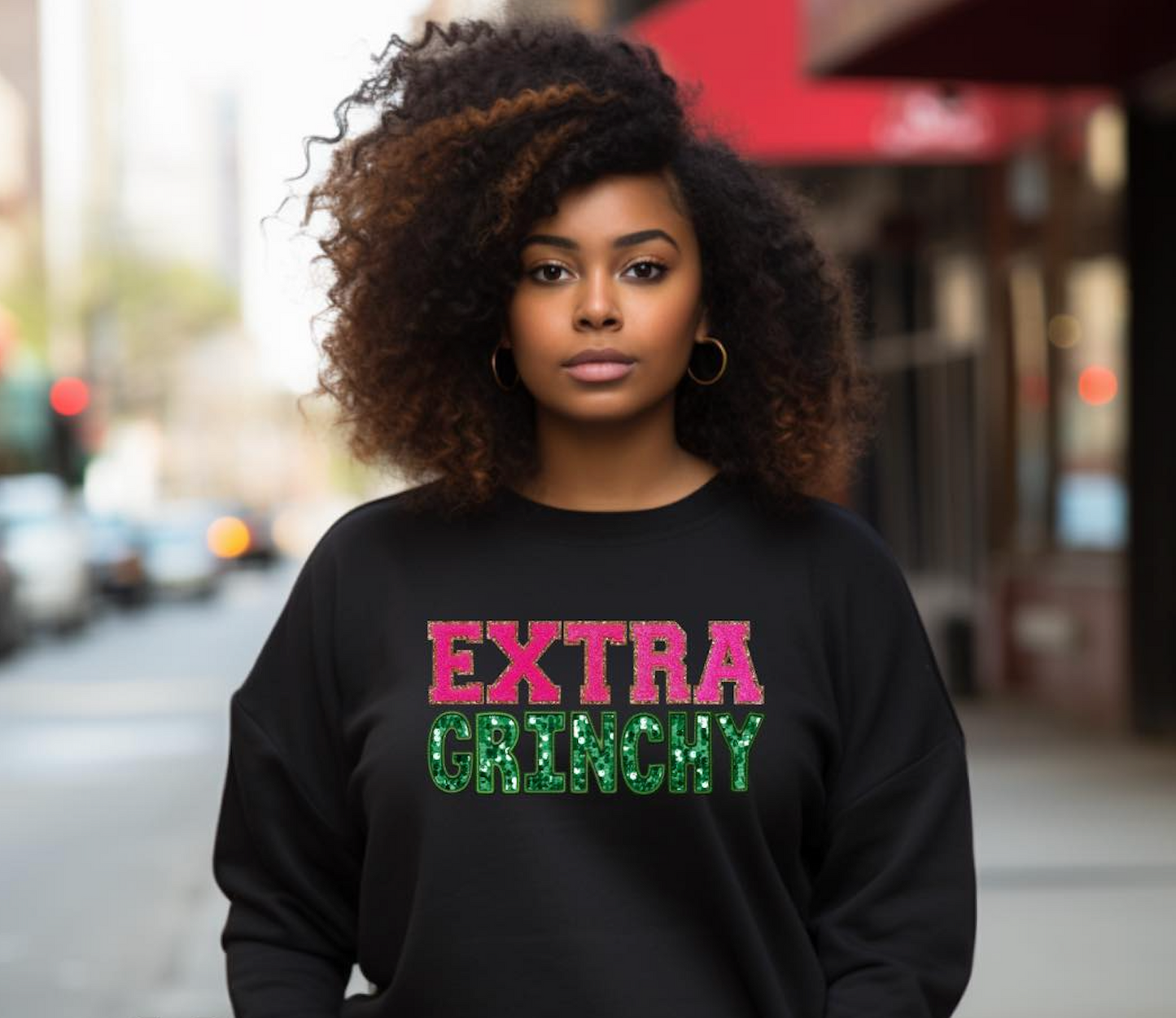 Extra Grinchy Pink Green Black Crewneck Sweater Unisex - Prominent Styles of Sorts- PSS!