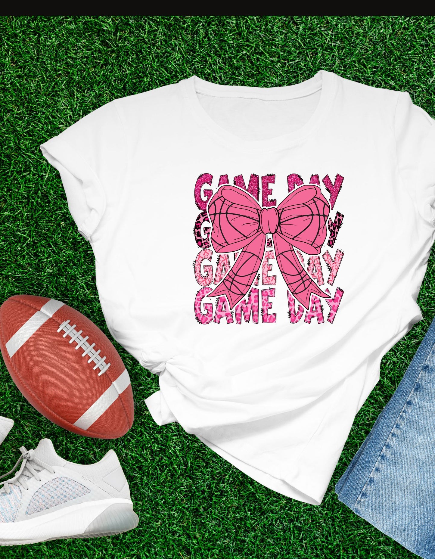 Game Day Coquette Ribbon, Pink Game Day Soccer T-shirt, Baseball Coquette Pink-out Shirt