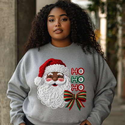 Santa Christmas Sweater, Black Santa Sweatershirt, HO HO HO Santa Clause Ugly Sweater