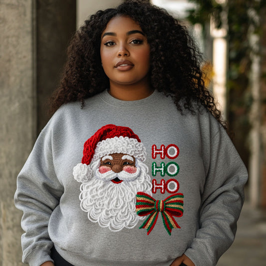 Santa Christmas Sweater, Black Santa Sweatershirt, HO HO HO Santa Clause Ugly Sweater