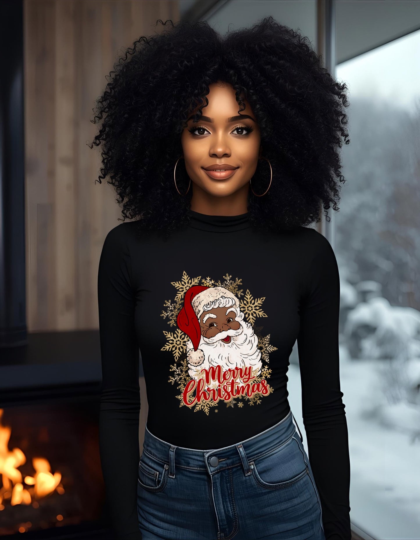 Melanin Santa Clause Black Unisex Long Sleeve Shirt, St. Nick Full Sleeve Shirts