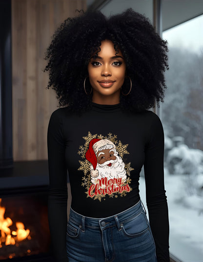 Melanin Santa Clause Black Unisex Long Sleeve Shirt, St. Nick Full Sleeve Shirts