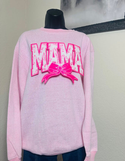 Floral Mama With Bow Patch Sweater, Overside Sweatshirt 100% Cotton Fit