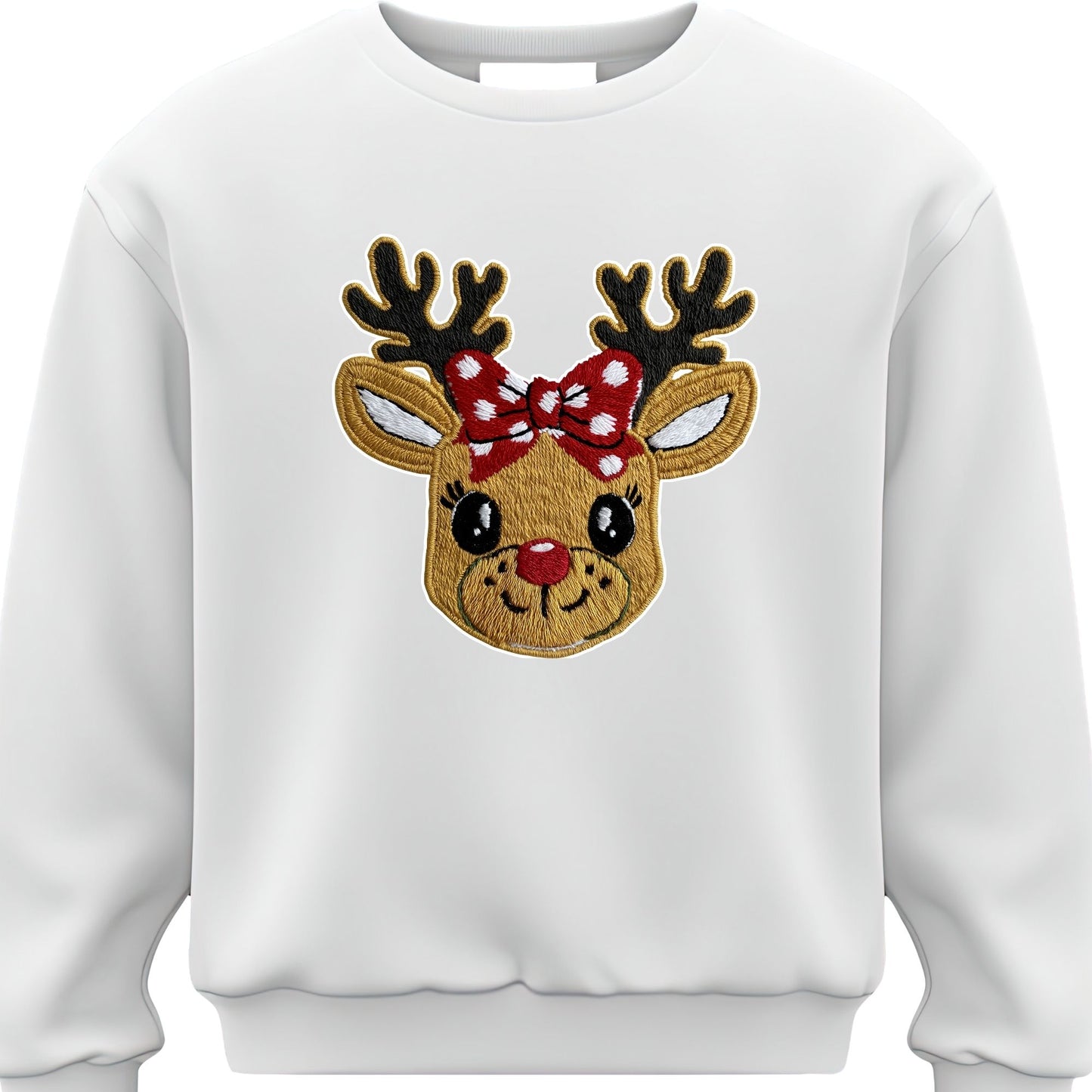 Christmas Sweater, Faux Crochet Rudolph Red Nose Reindeer Christmas Sweatershirt, Teddy Bear Faux Sweater Crochet