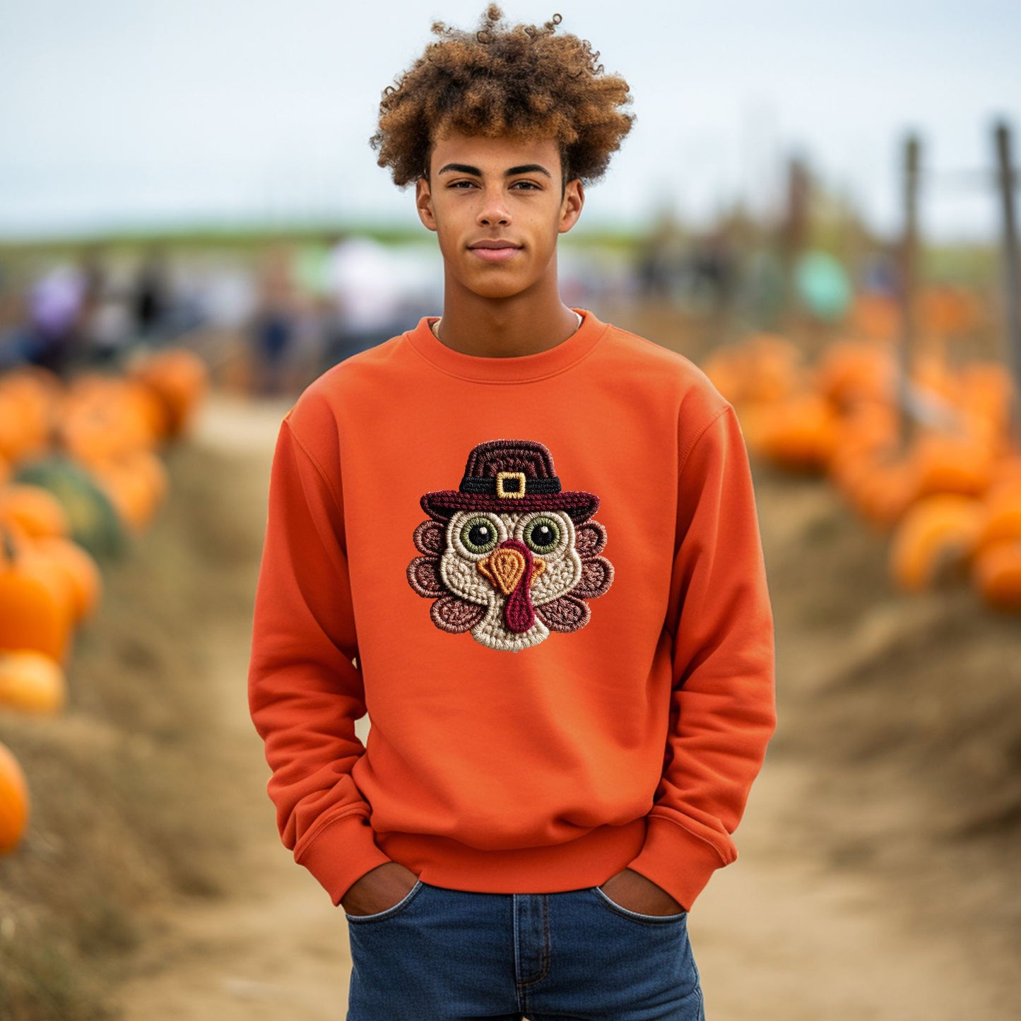 Faux Crochet Turkey Christmas Sweater, Thanksgiving Sweater Sweet Pie & Turkey